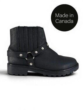 MARTINO black leather harness ankle boots lug sole 10